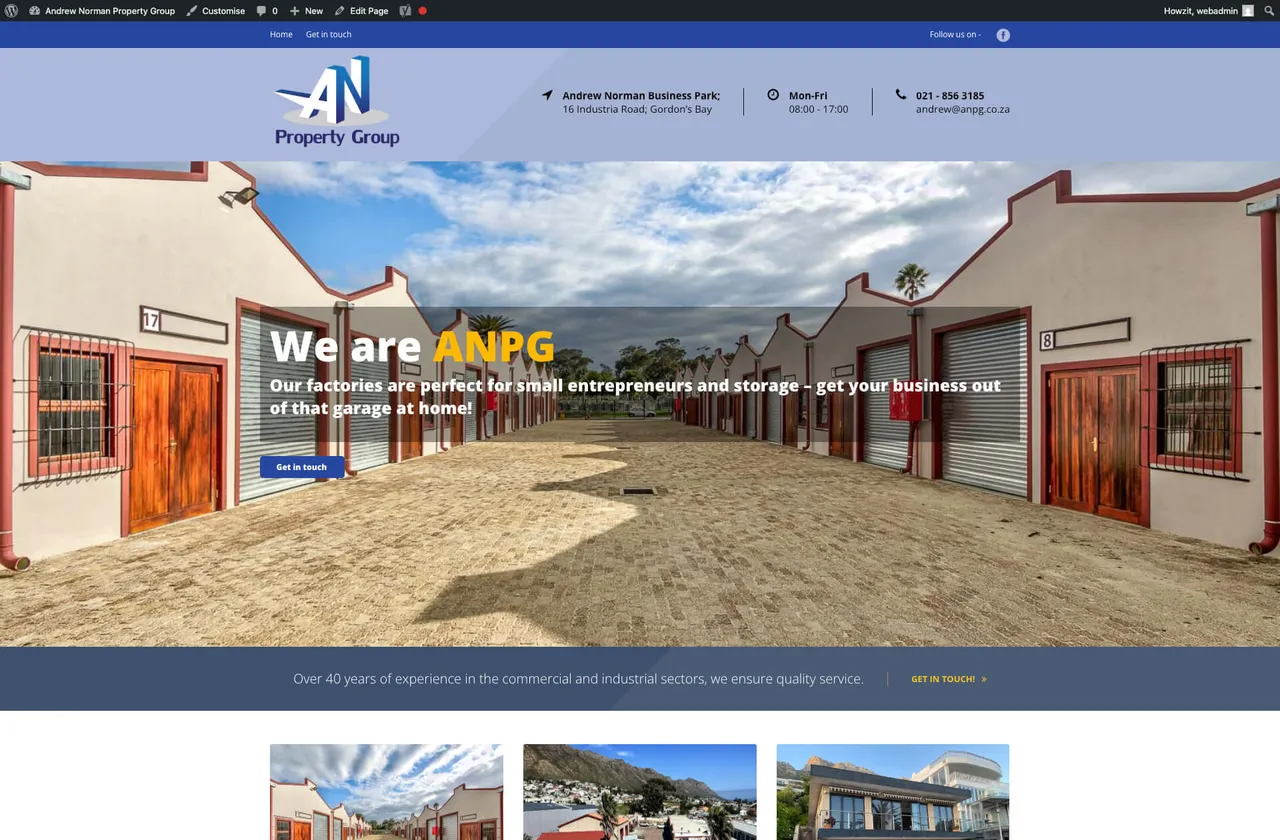 Andrew Norman Property Group homepage with a photo of mini factories