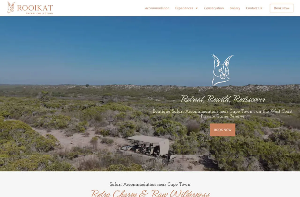 Rooikat Safari Collection homepage with a landscape photo
